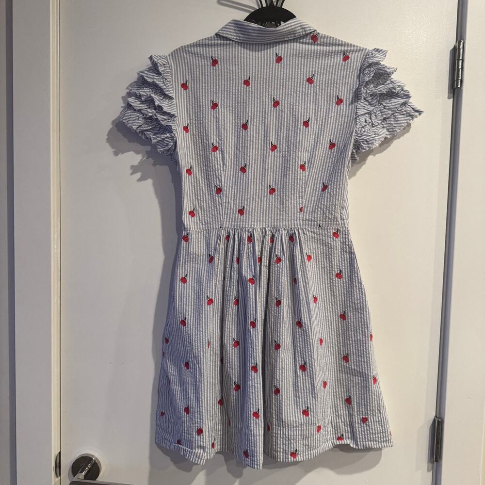 Draper James Cherry Orchard Ruffle Shirtdress Blue Collared Short Sleeve Sz 2 - Picture 11 of 11